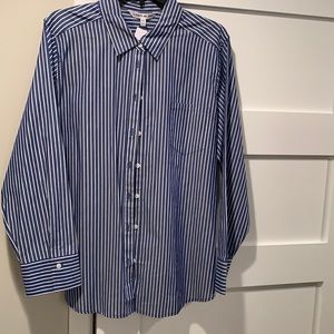 Women’s blue and white striped blouse.